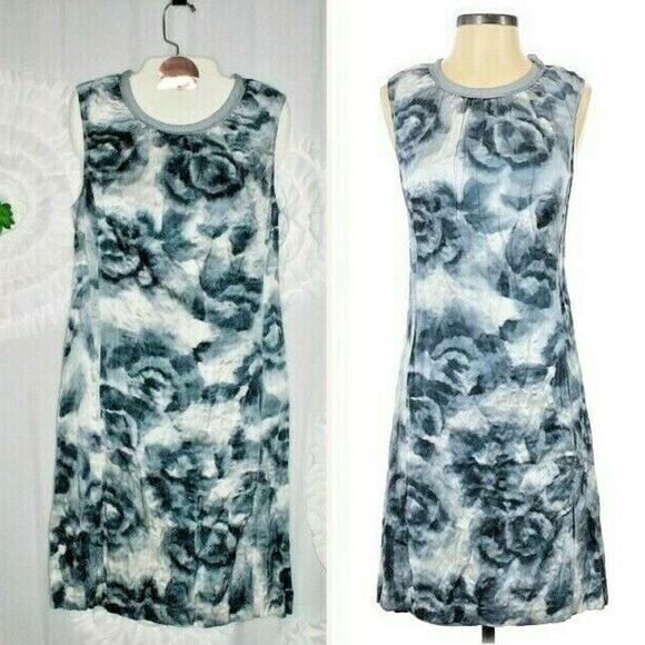 Ann Taylor Dresses & Skirts - Ann Taylor Silk Blend Dress Size 4 Blue Gray Watercolor Print Crinkle Sleeveless
